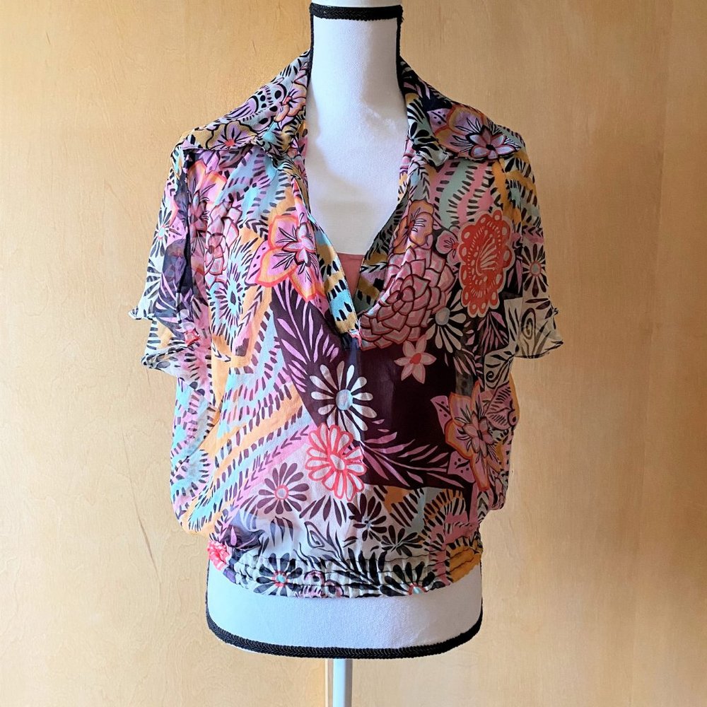 NWT Sz S Lucca Blu Multicolored 2 Pc Floral Blouse